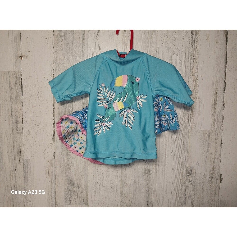 UV Skinz 3PC Swim Set UPF 50+ Graphic Tee /Skirt/Reversible Hat 12-18 Mo